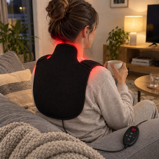 Photon Shoulder Cape, in use on the couch in the evening