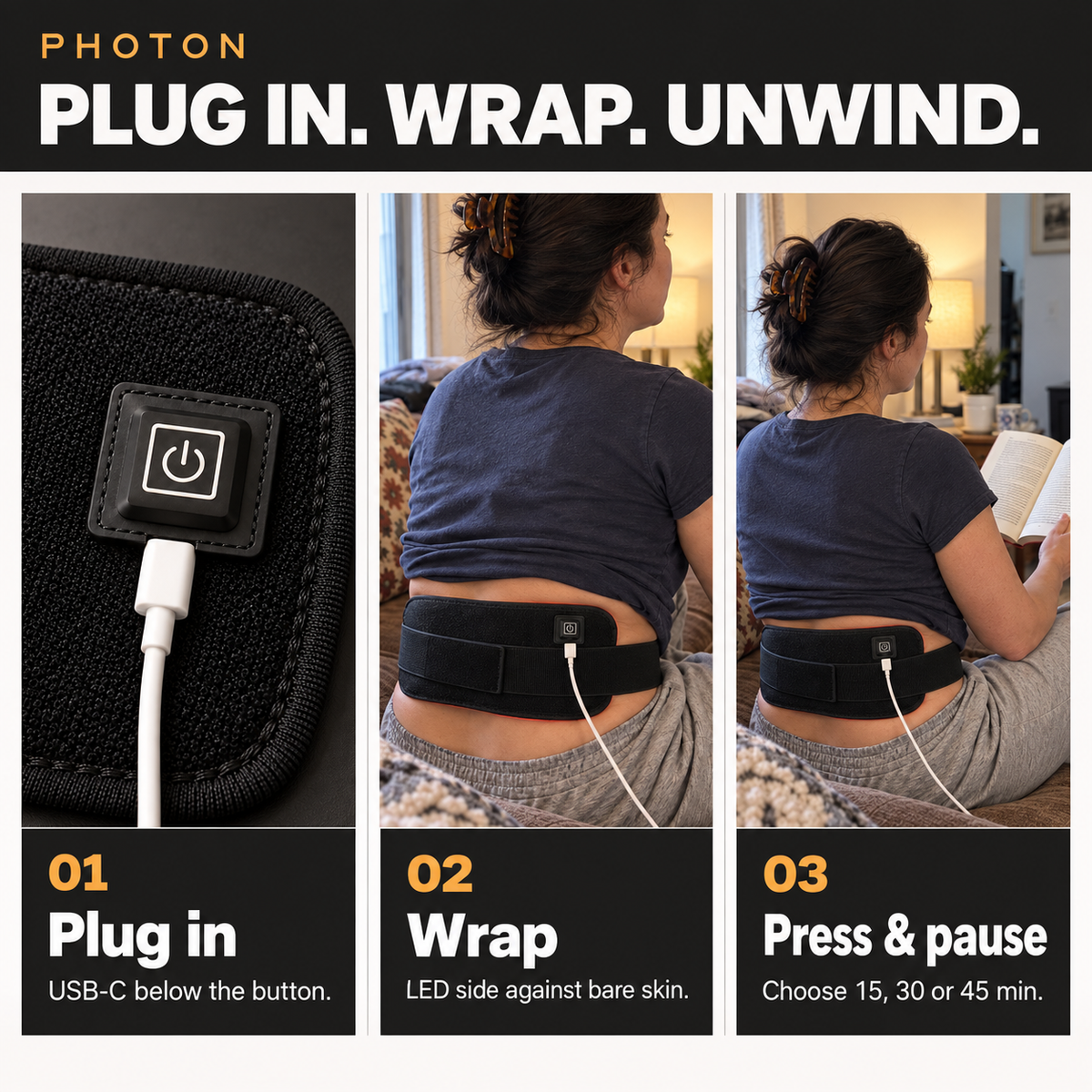 How to use Photon Belt - place, plug in, set timer, relax