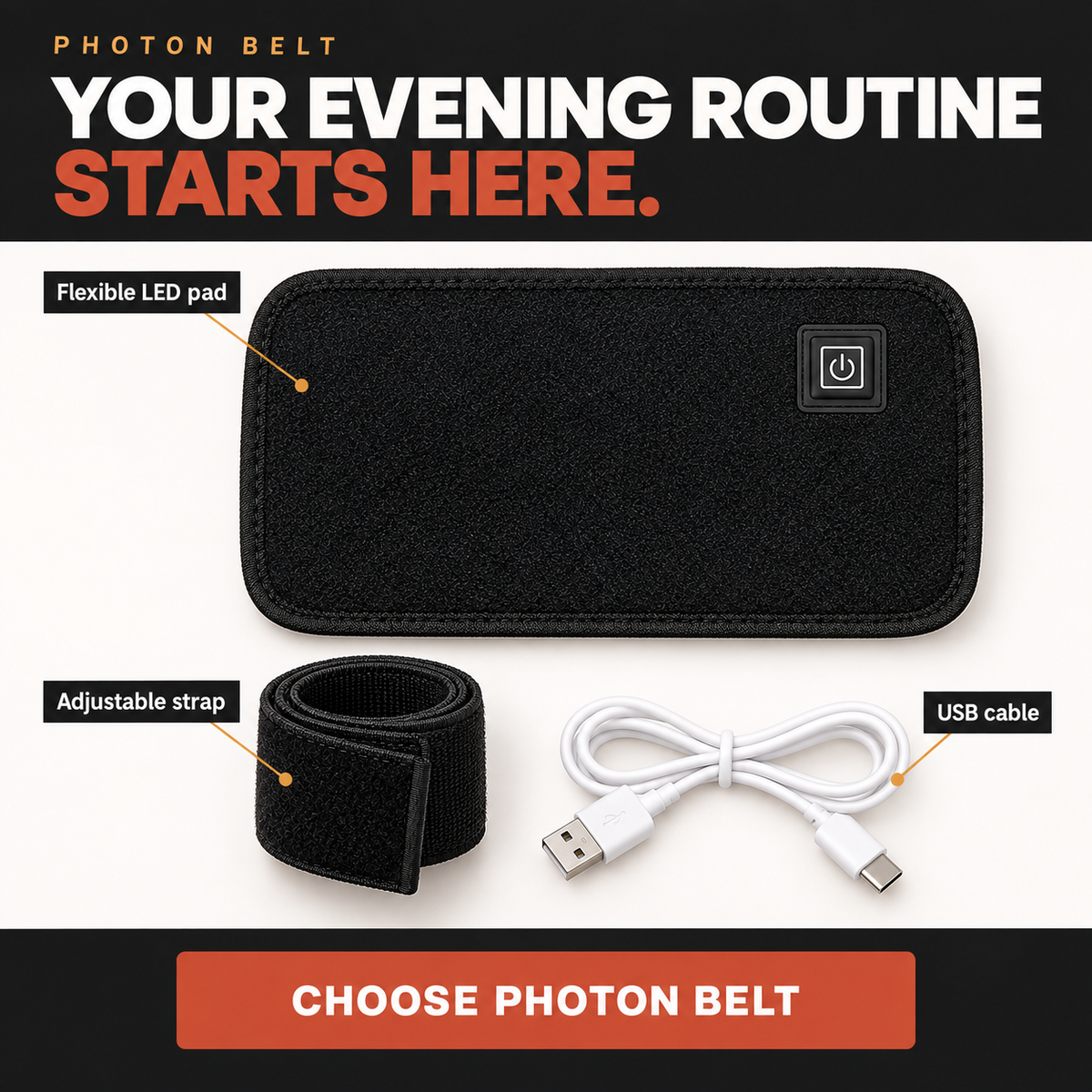 What is in the box - Photon Belt kit contents and 30-night guarantee